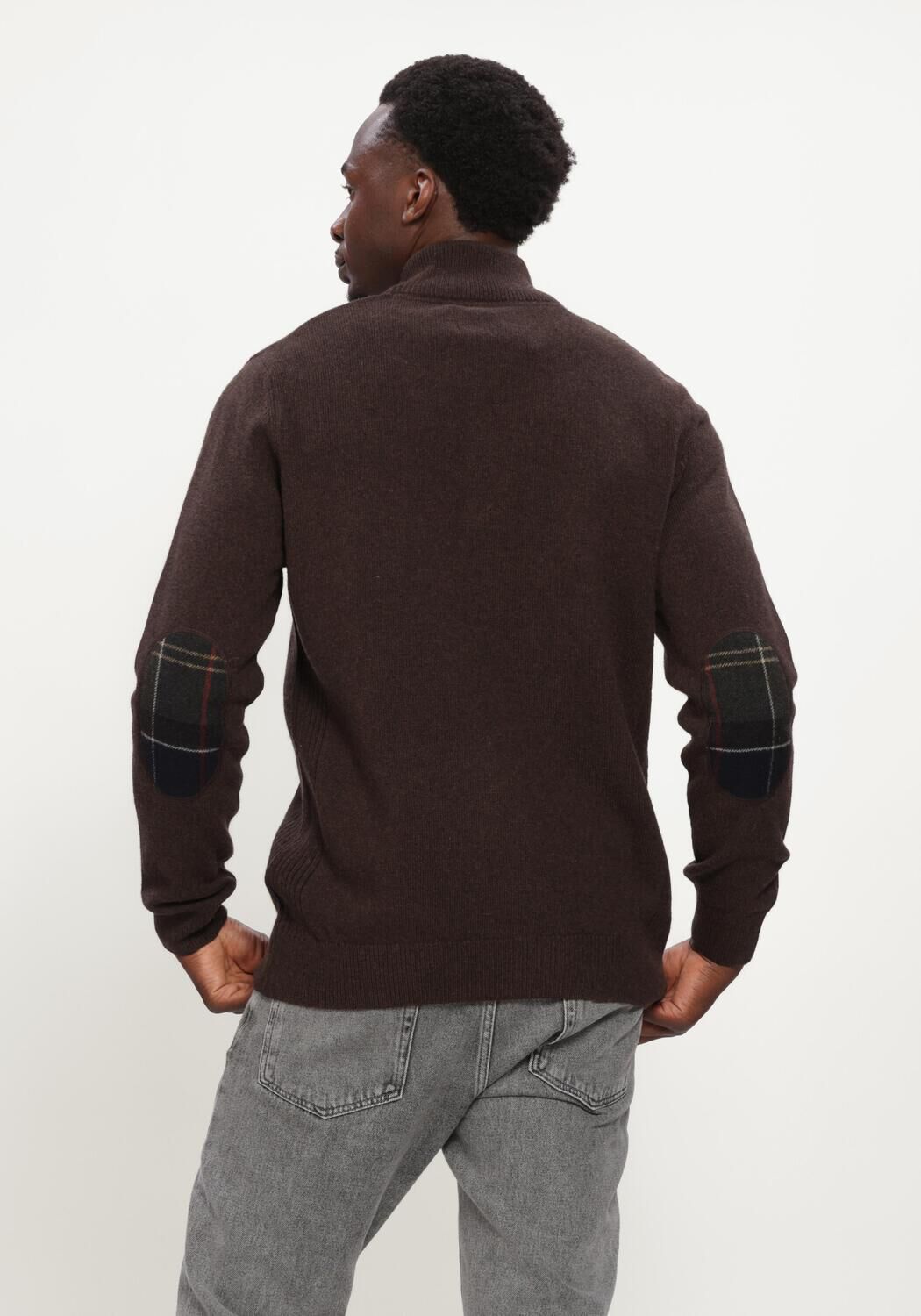 Bruine BARBOUR Trui HOLDEN HALF ZIP KNITTED JUMPER KNITWEAR - large