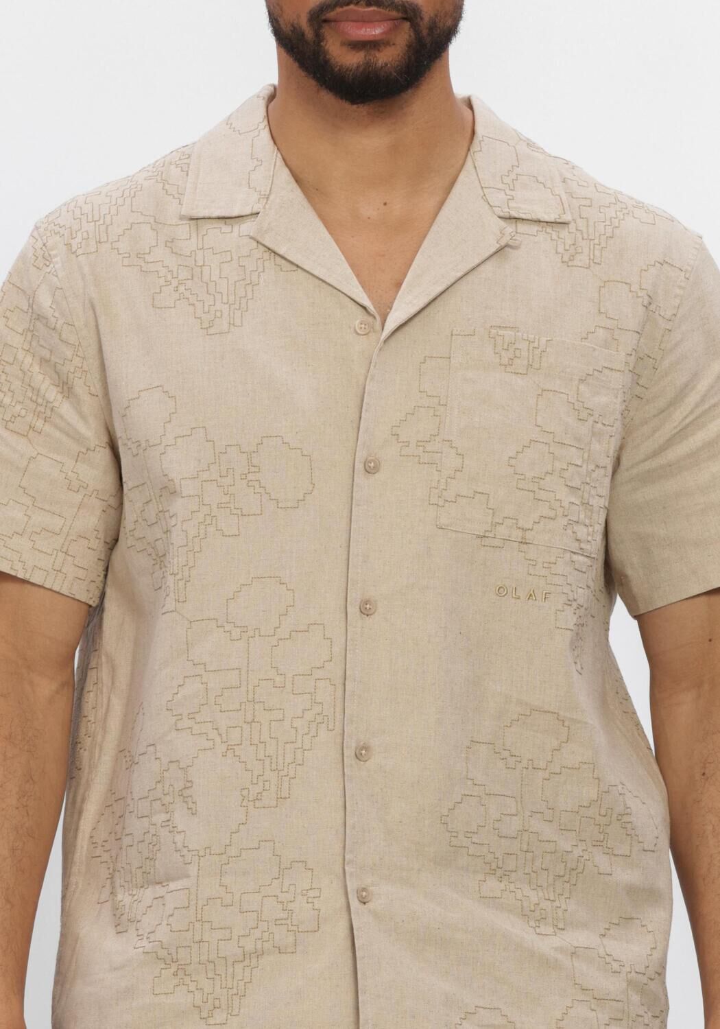 Zand OLAF HUSSEIN Casual overhemd EMBROIDERED FLOWER SS SHIRTS - large