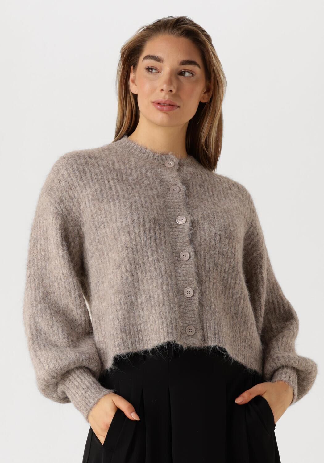 Co'Couture Vest Dames Coralee Rib Cardigan, Maat: L, Kleur: Taupe