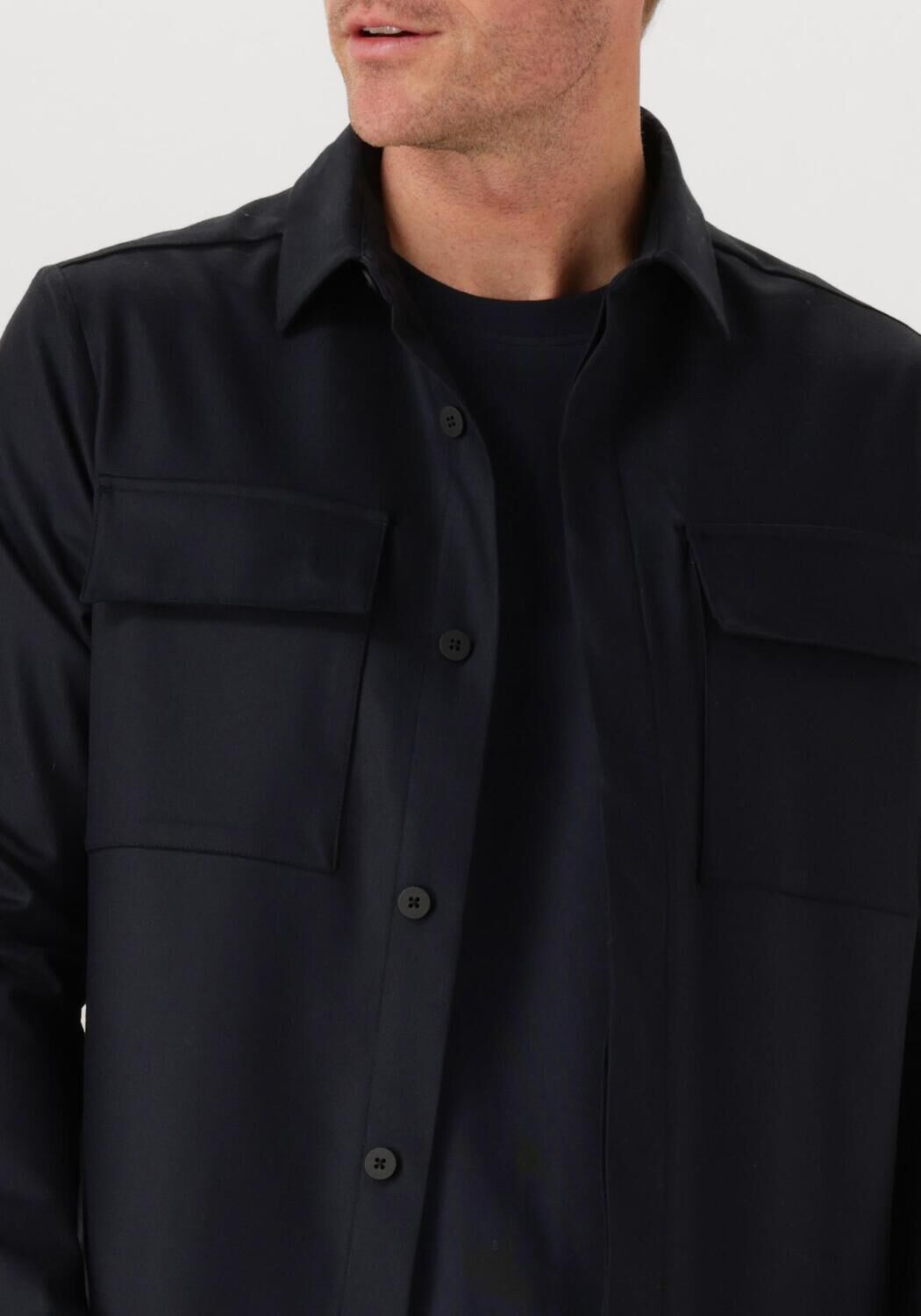 Donkerblauwe WAHTS Overshirt EWEN STRETCH WOOL - large