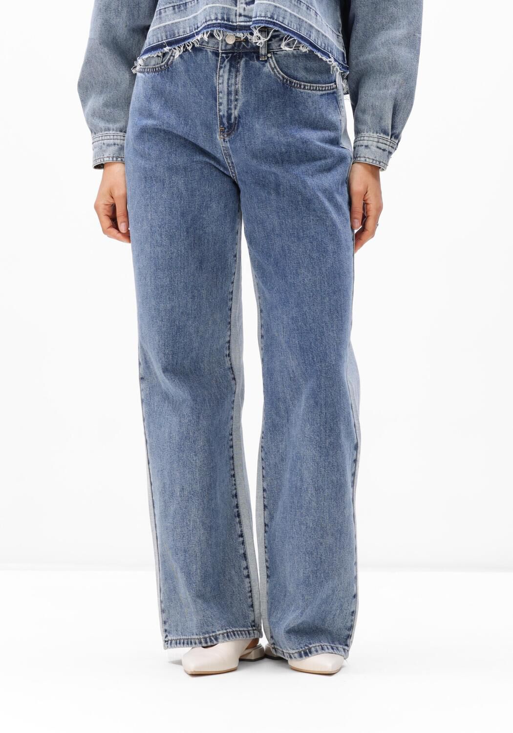 Alix the Label Wide Jeans Dames Ladies Woven Mix Denim Pants, Maat: M, Kleur: Blauw afbeelding 1