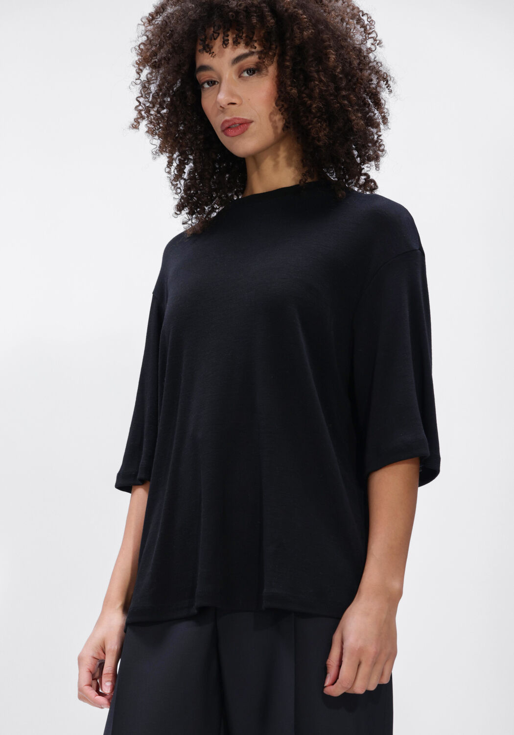 Zwarte ROHE Top OVERSIZED SOFT MERINO T SHIRT - large