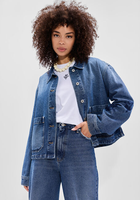 Blauwe OLAF HUSSEIN Spijkerjas MONOGRAM DENIM JACKET - large