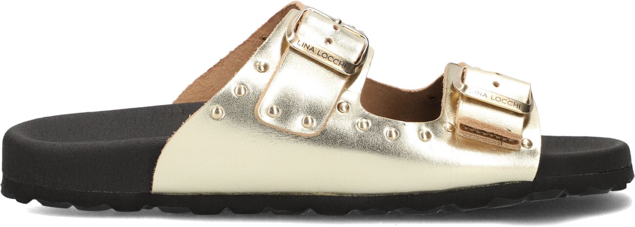 Lina Locchi Slippers
Dames 2 Gesp Slipper Met Studs, Maat: 36, Materiaal: Leer, Kleur: Goud