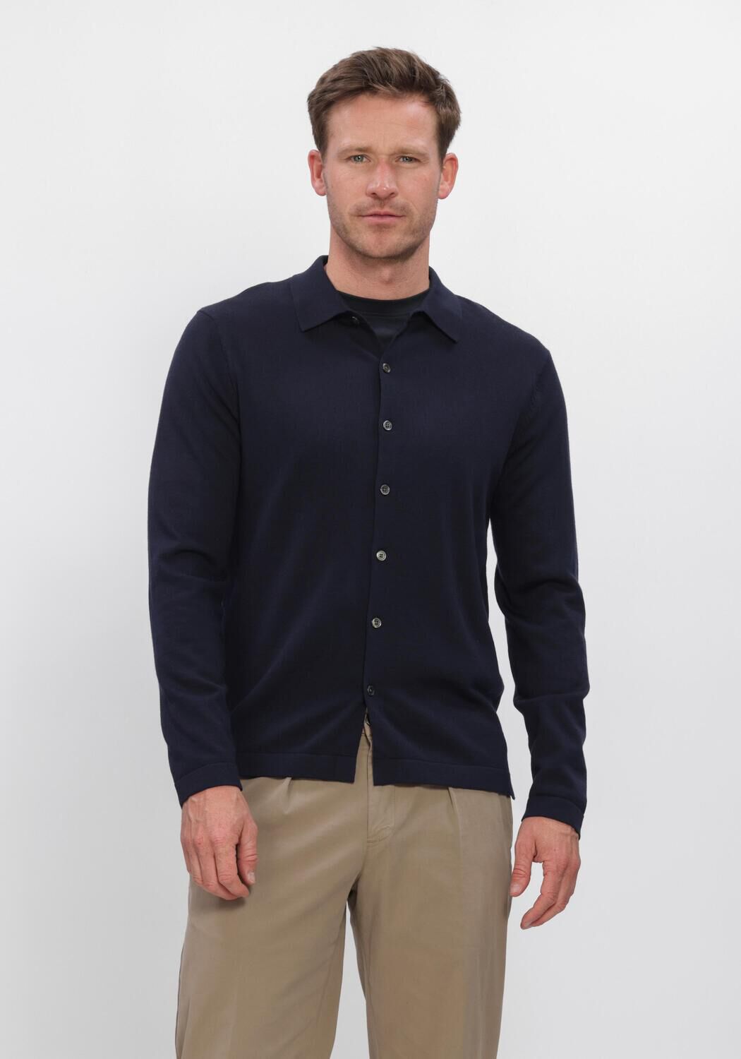 Donkerblauwe PROFUOMO Trui POLO FULL BUTTON LS EXTRAFINE MERINO - large