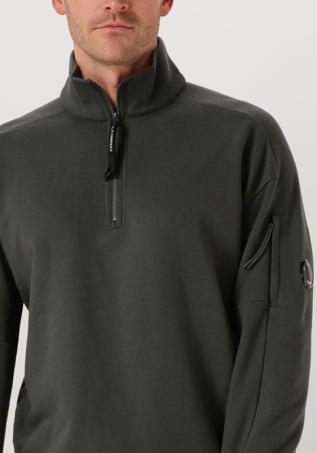 Donkergroene CP COMPANY Trui SWEATSHIRTS POLO COLLAR IN DIAGONAL RAISED FLEECE - large