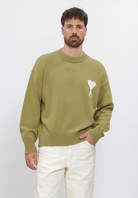 Groene AMI PARIS Sweater CREWNECK SWEATER WITH CONTRASTED AMI DE COEUR - large
