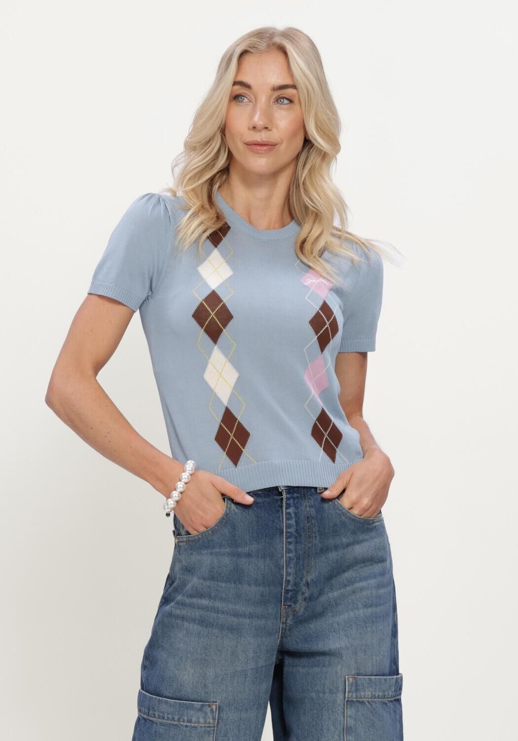 Blauwe GANNI Tops & T-shirts LIGHT COTTON ARGYLE T-SHIRT - large