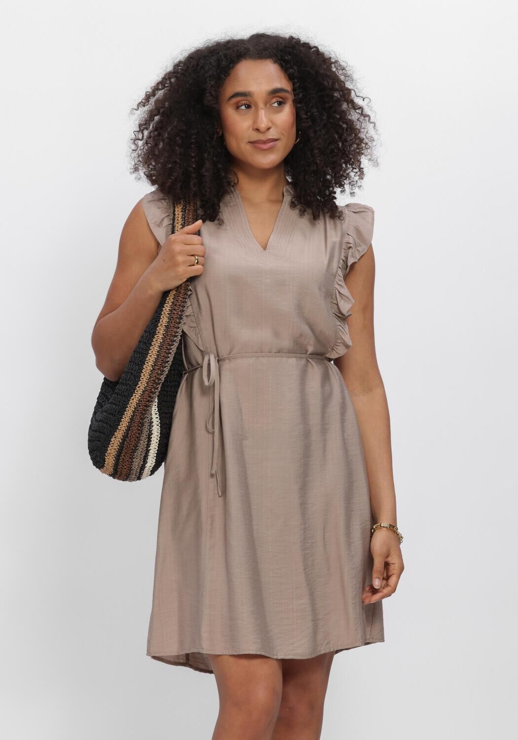 Zand CO'COUTURE Mini jurk HERACC FRILL SS CROP V-DRESS - large