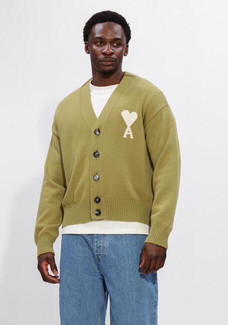Groene AMI PARIS Vest CARDIGAN WITH CONTRASTED AMI DE COEUR - large