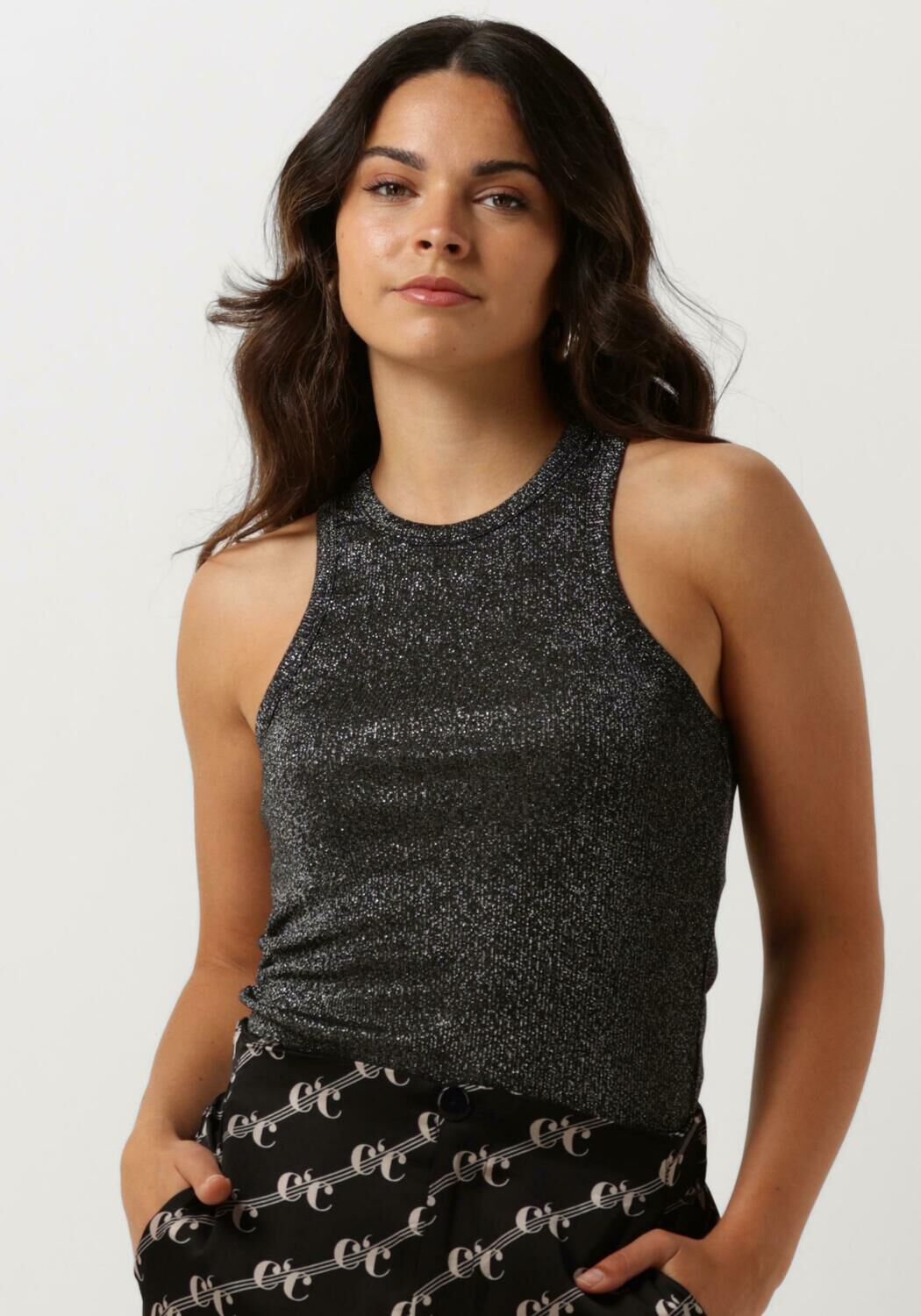 Co'Couture Top Dames Sahara Glitter Tank Top, Maat: L, Kleur: Zwart