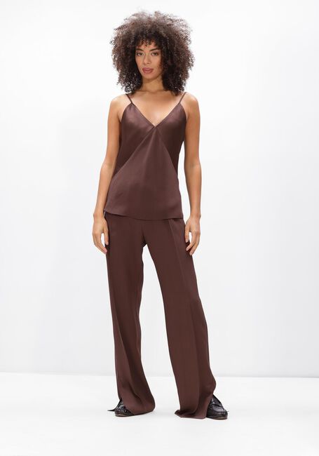 Bruine FORTE FORTE Flared broek ENVERS SATIN MATTE ELASTICATED REGULAR PANTS - large