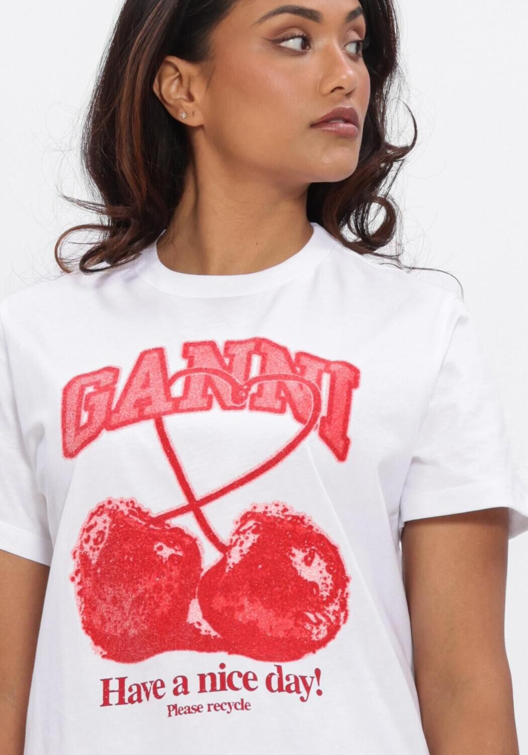 Witte GANNI Tops & T-shirts BASIC COTTON JERSEY CHERRY WITH CAVIAR - large