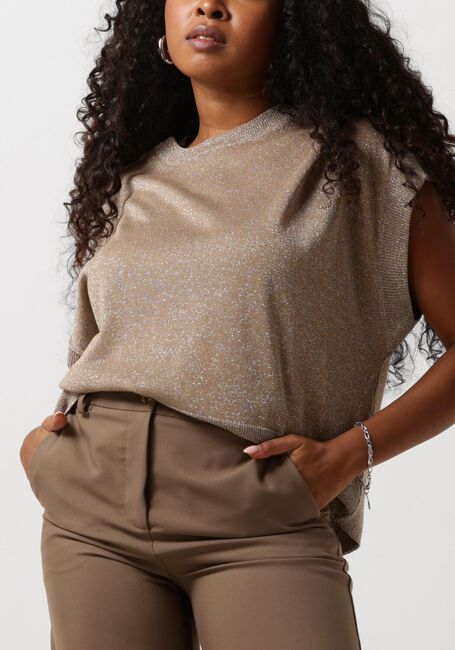 Bruine SUMMUM Top OVERSIZED SLEEVELESS SWEATER SHIMMERING LUREX KNIT - large