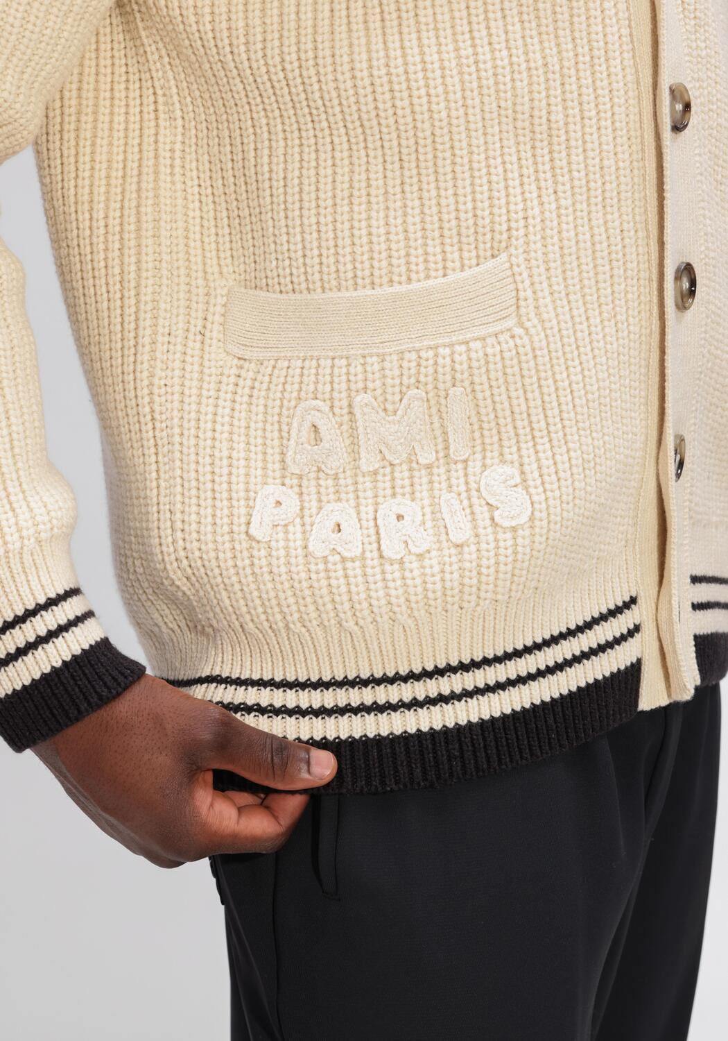 Ecru AMI PARIS Vest CARDIGAN WITH AMI DE COEUR AND AMI PARIS PATCH - large