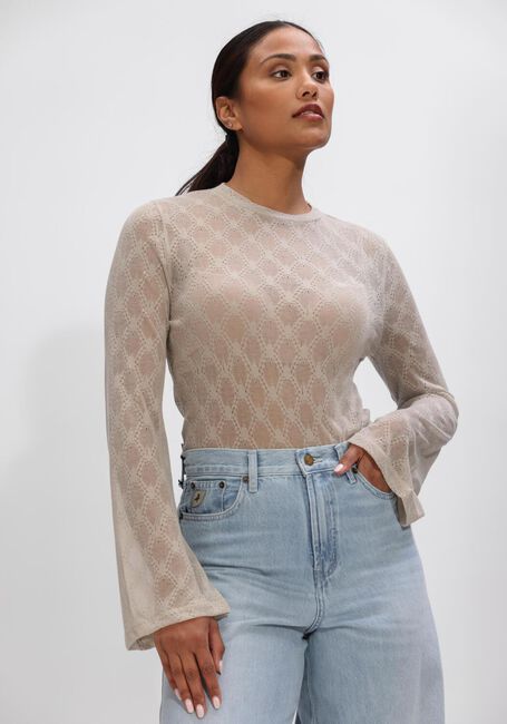 Beige OLAF HUSSEIN Top WIDE SLEEVE SEMI SHEER TOP - large