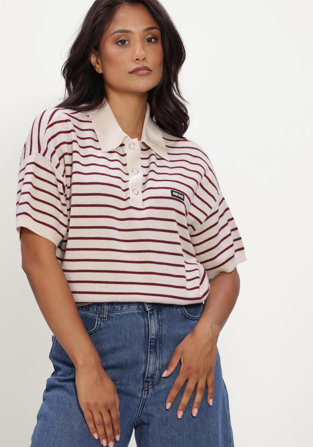 Creme ROTATE Polo / T-shirt SLINKY KNIT POLO - large
