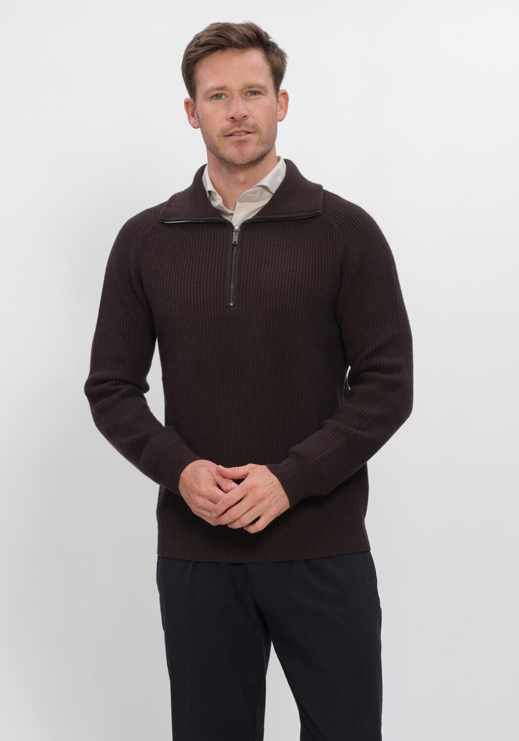 Bruine PROFUOMO Trui PULLOVER HALF ZIP HEAVY WOOL - large