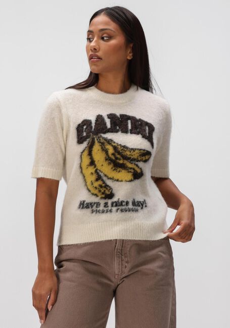 Beige GANNI Tops & T-shirts BRUSHED ALPACA GRAPHIC T SHIRT - large