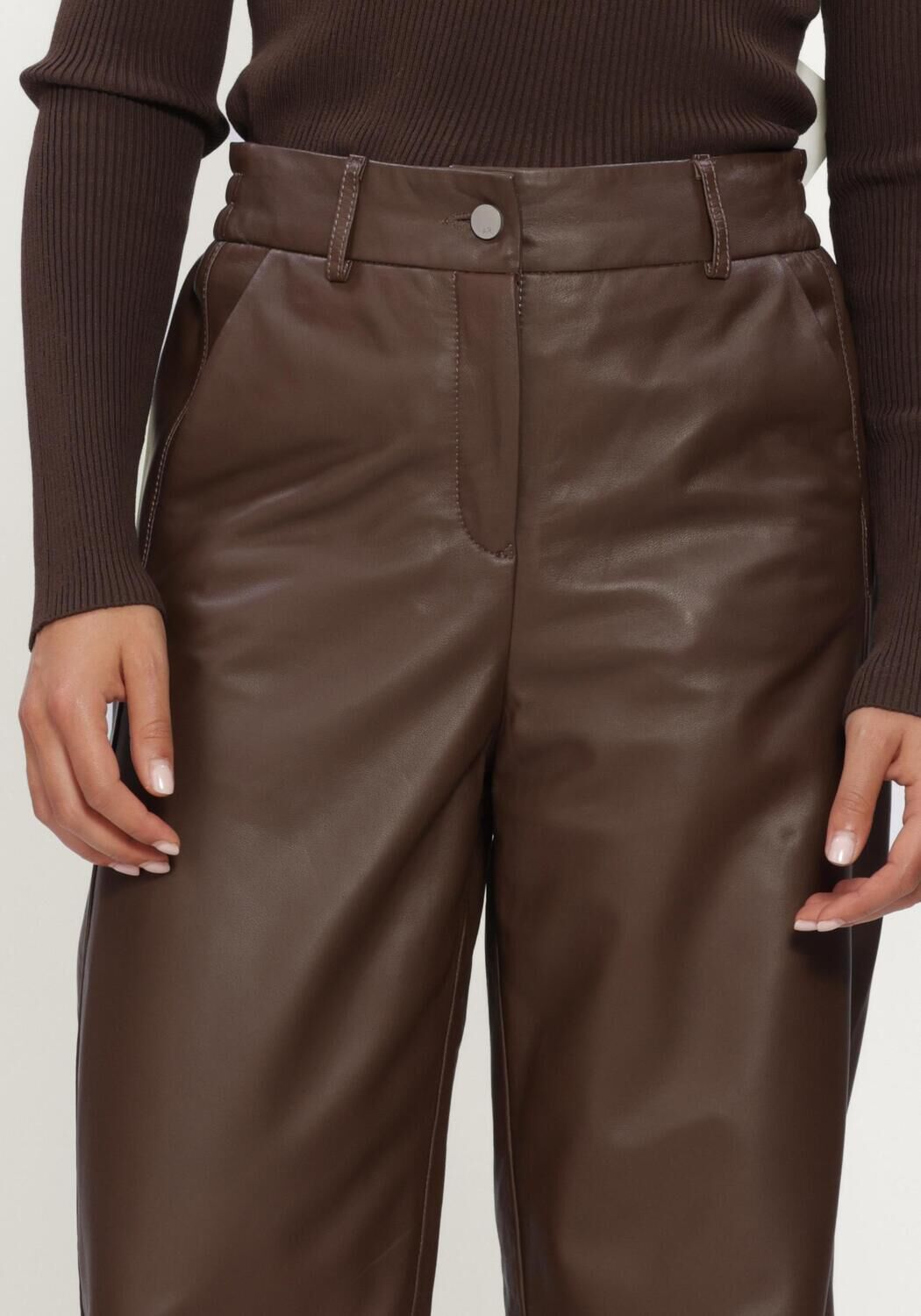 Bruine STUDIO AR Wijde broek DAVINA SHEEP SOFT WAXED - large