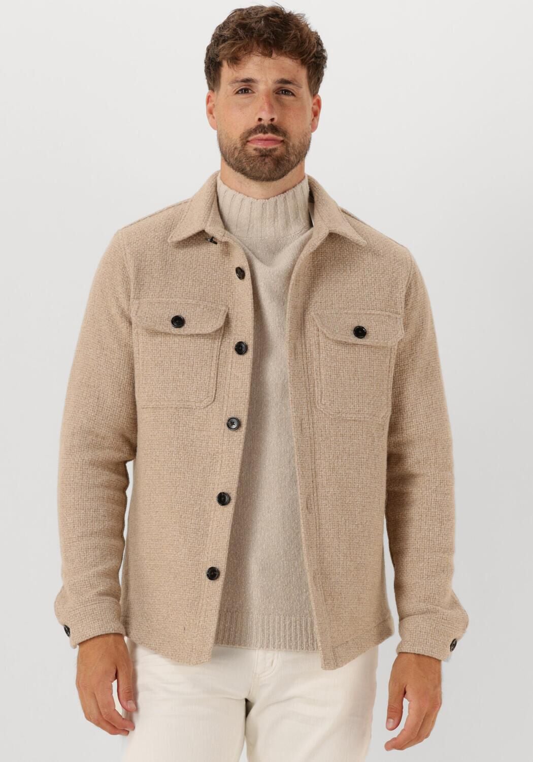 Profuomo Overshirt Heren Overshirt Structure, Maat: XL, Kleur: Beige