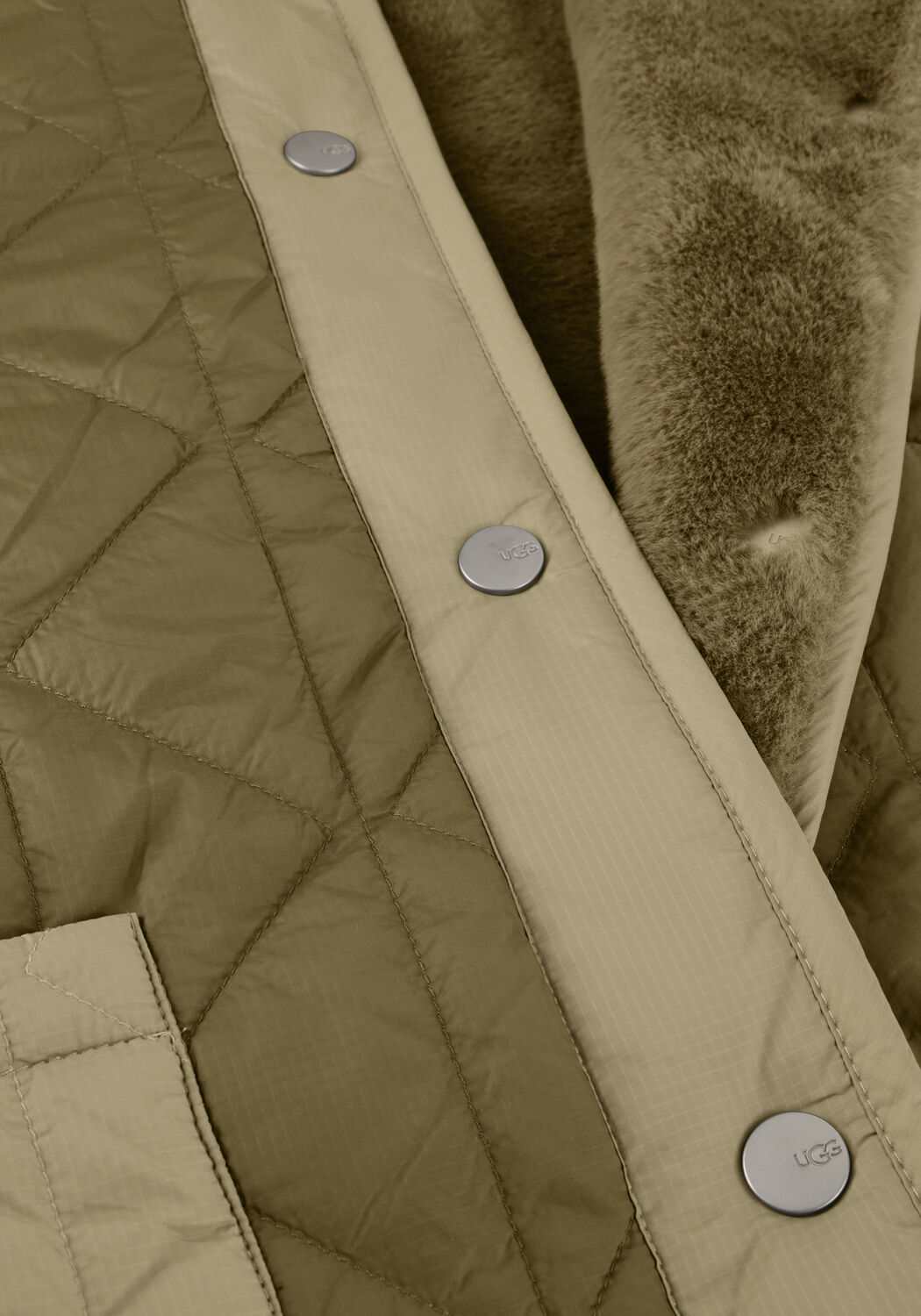 Khaki UGG Faux fur jas W AMILEA REV QUILTED JACKET - large