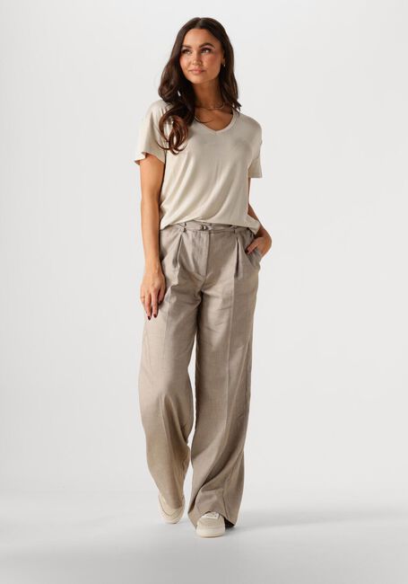 Beige SUMMUM T-shirt V-NECK TOP METALLIC COATED JERSEY - large