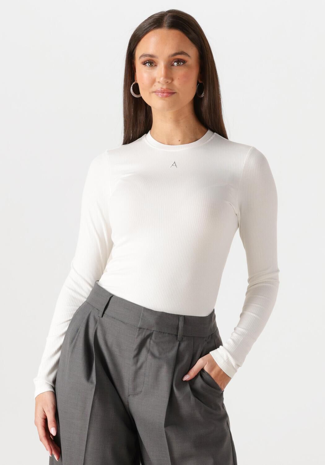 Alix the Label Top Dames Ladies Knitted Modal Longsleeve Top, Maat: S, Kleur: Wit