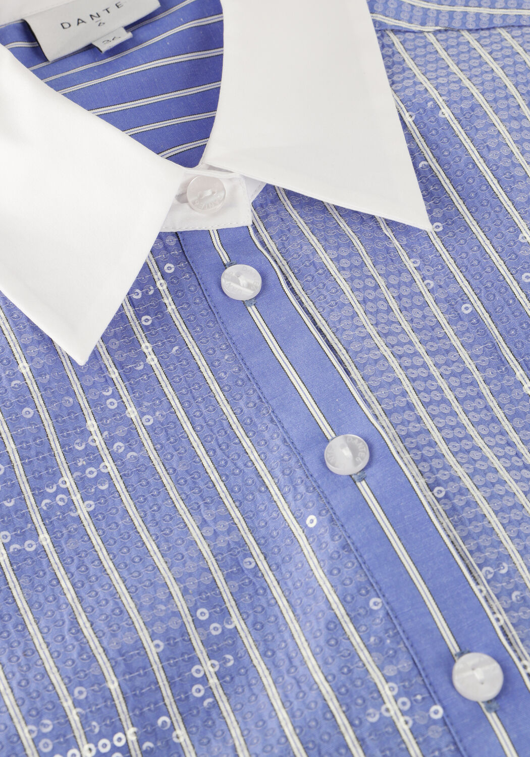 Blauwe DANTE6 Blouses ROSENY EMBELLISHED STRIPE SHIRT - large