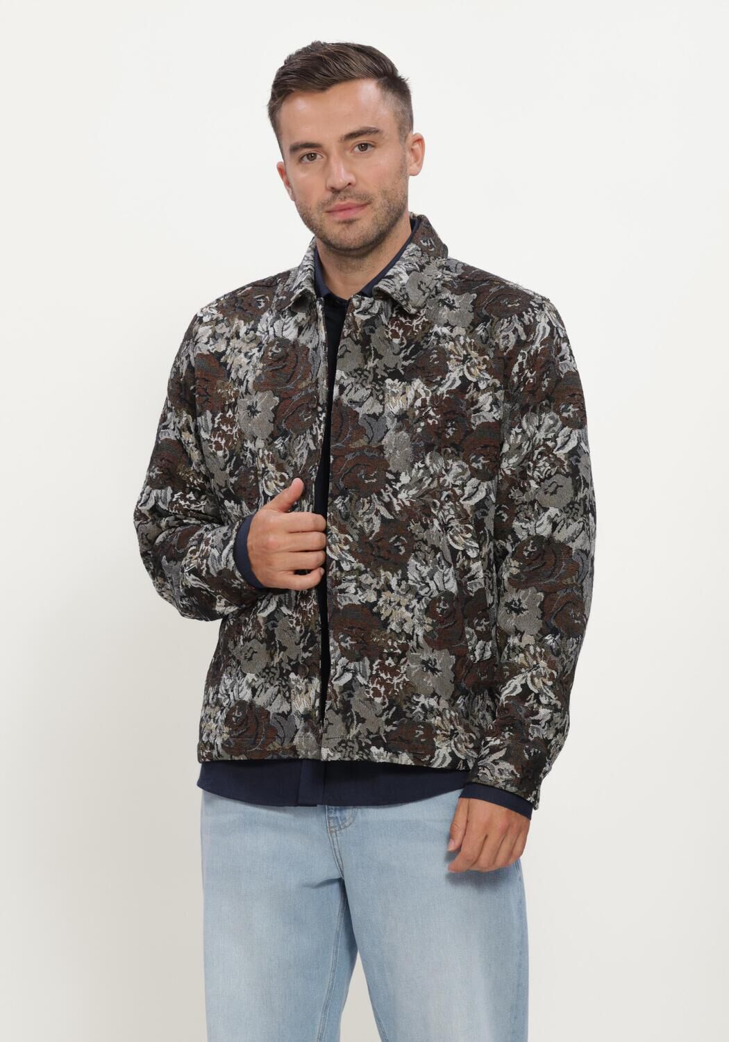 Les Deux Les Deux Overshirt Heren Rose Jacquard Overshirt