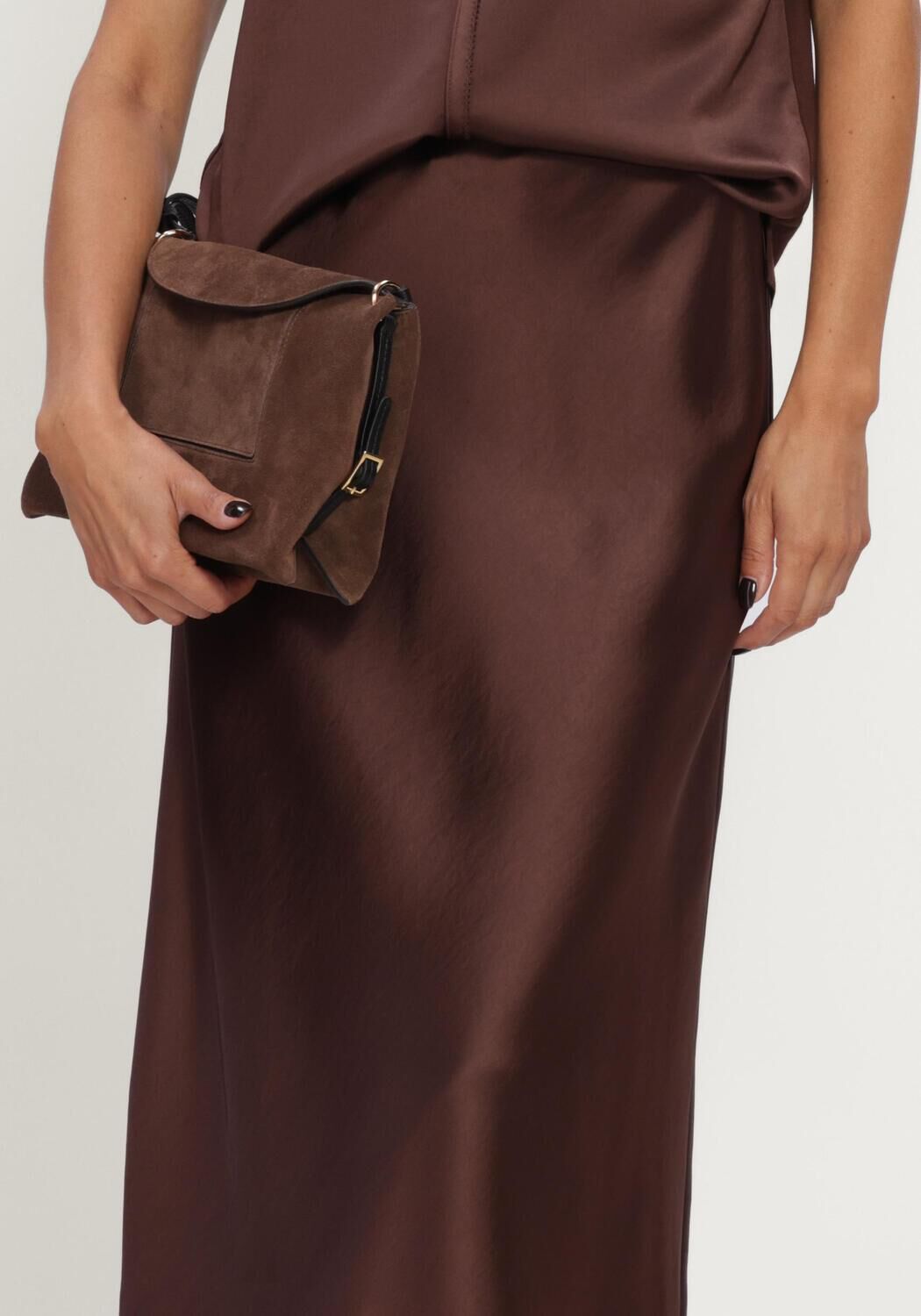 Bruine LUISA CERANO Midirok SATIN-ROCK MIT SPITZENDETAIL - large