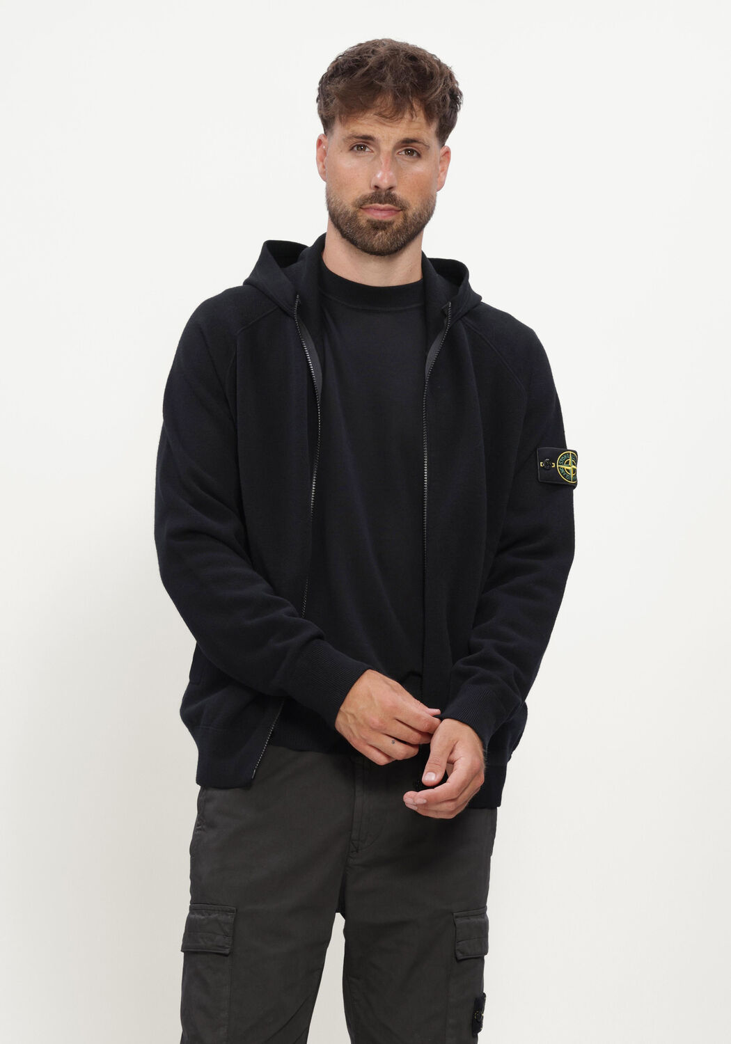 Zwarte STONE ISLAND Sweater HOODIE S01A1 - large