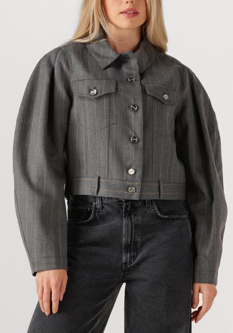 Grijze GANNI Jack BRUSHED WOOL STRIPE JACKET - large