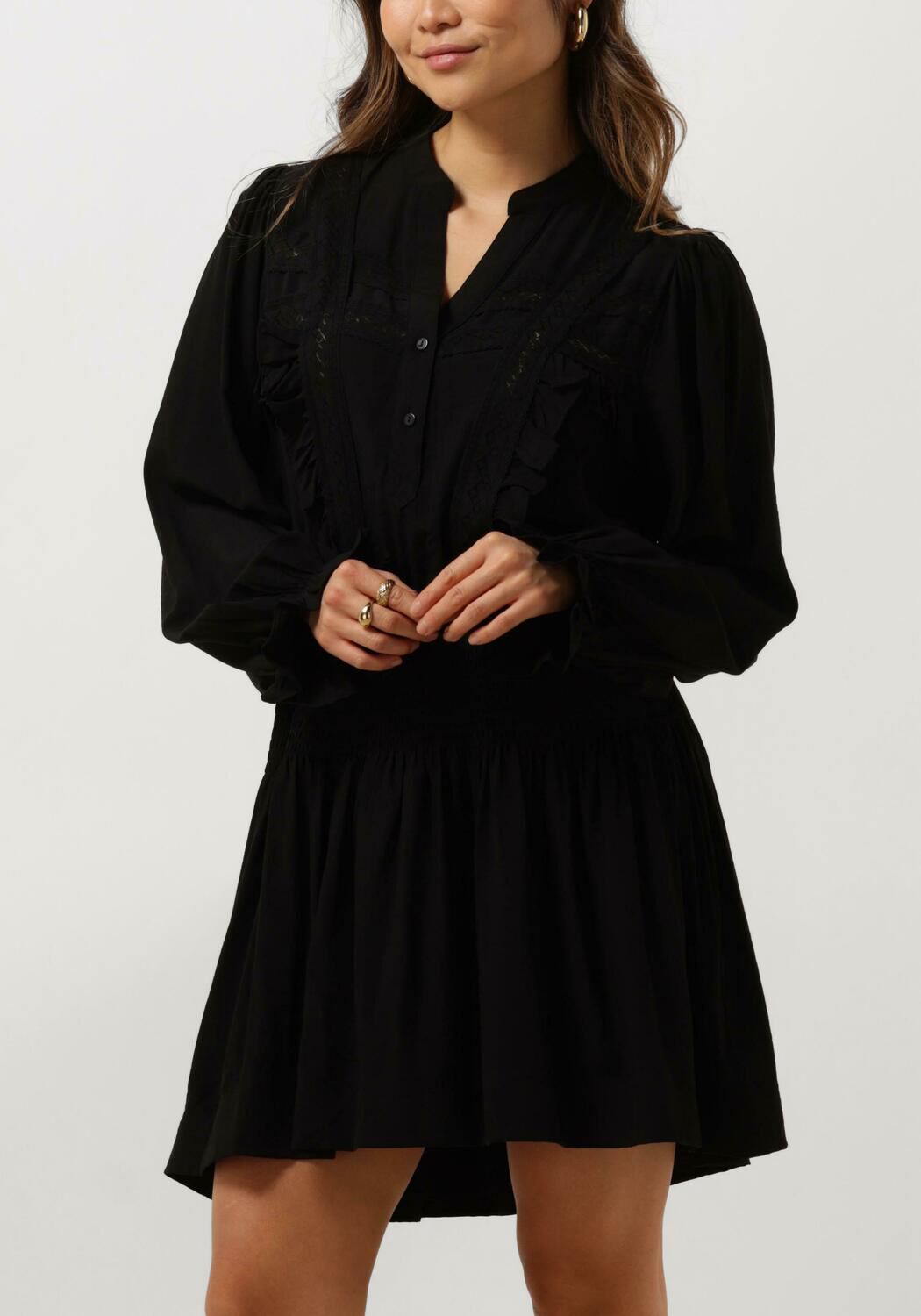 zwarte co couture mini jurk sunnery lace smock dress