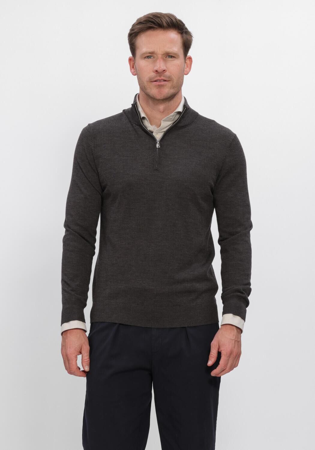 Antraciet PROFUOMO Trui PULLOVER HALF ZIP EXTRAFINE MERINO - large
