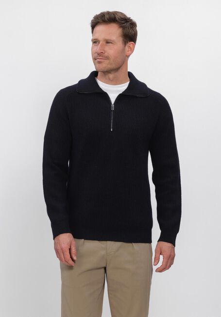 Donkerblauwe PROFUOMO Trui PULLOVER HALF ZIP HEAVY WOOL - large