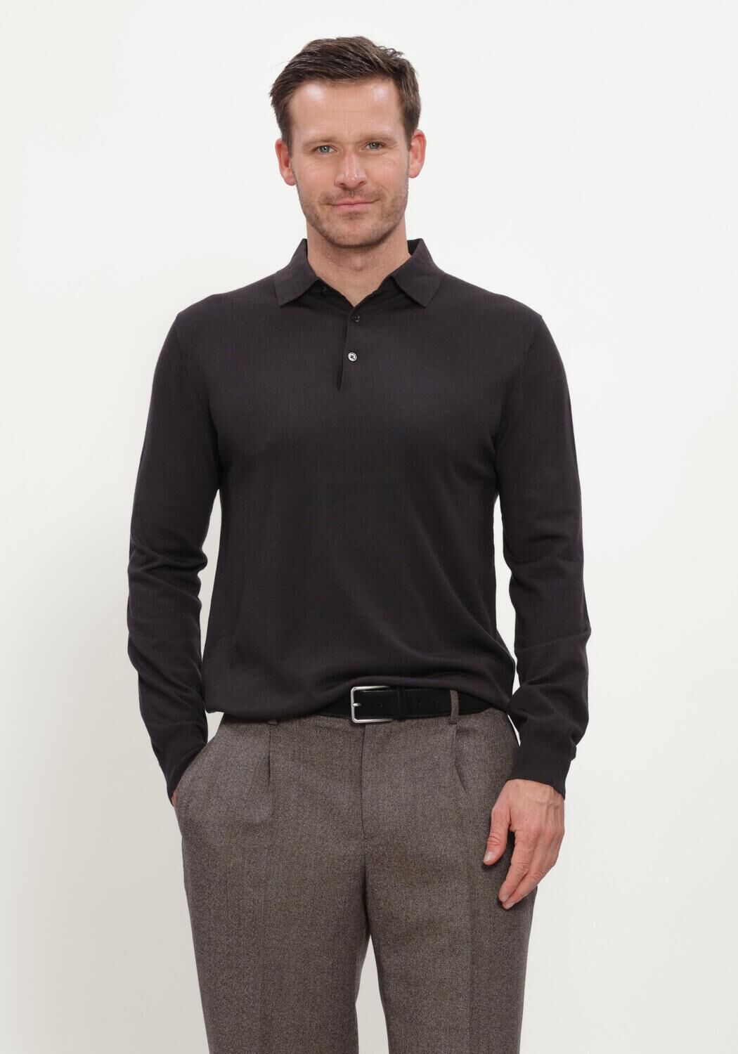Bruine STEFANO LAURAN Trui POLO BUTTON MERINO - large