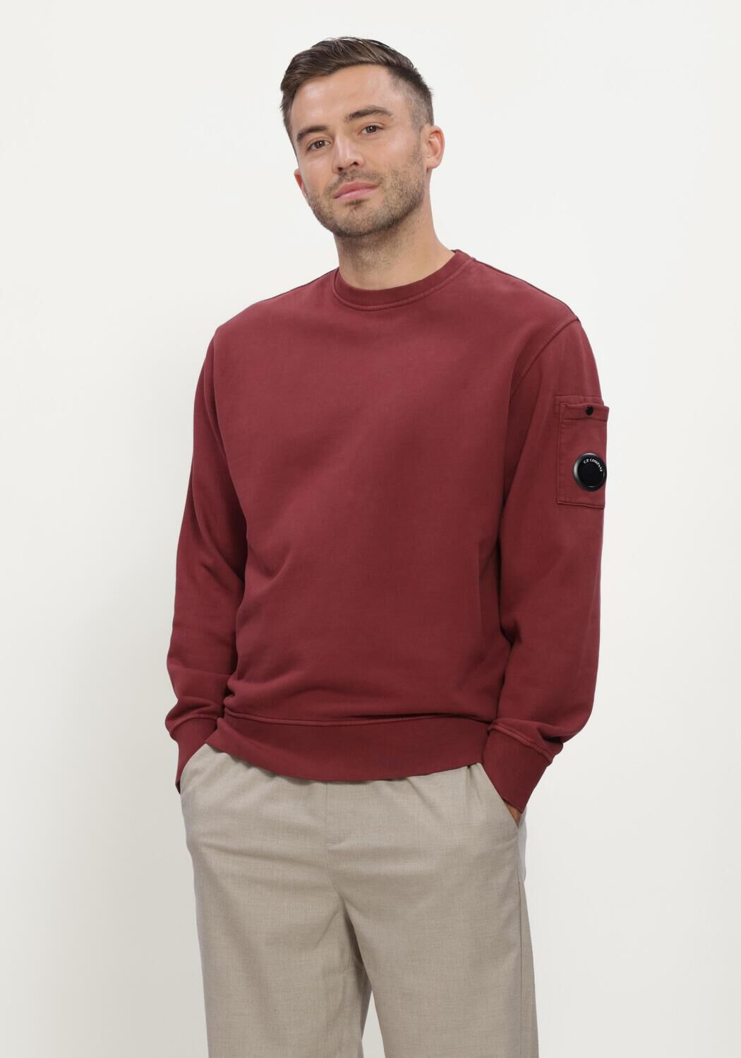 Rode CP COMPANY Trui BRUSHED AND EMERIZED DIAGONAL FLEECE CREWNECK LENS SWEATSHIRT - large