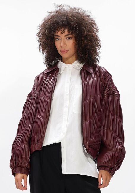Bordeaux ALIX THE LABEL Jack LADIES WOVEN PLEATED FAUX LEATHER BOMBER - large