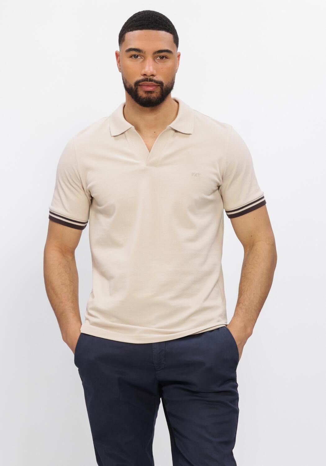 Fay Polo Heren Polo Senza Bt. Piquet Str. Stripes, Maat: XL, Kleur: Beige afbeelding