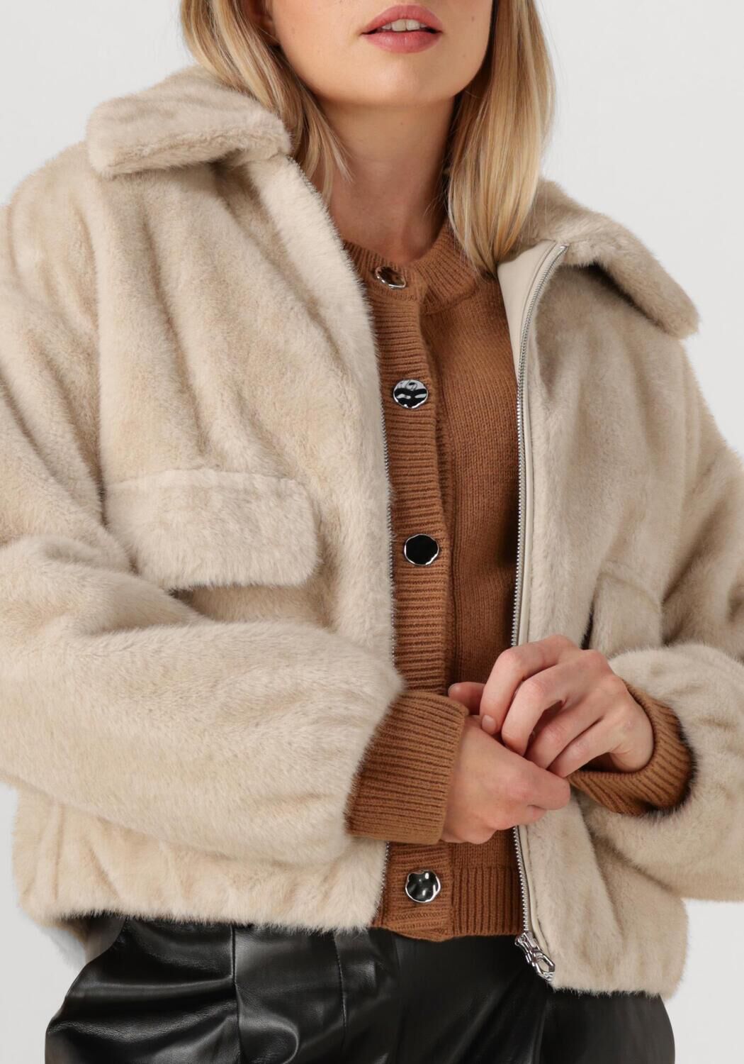 Creme DANTE6 Faux fur jas ENTITY FAUX FUR BOMBER JACKET - large