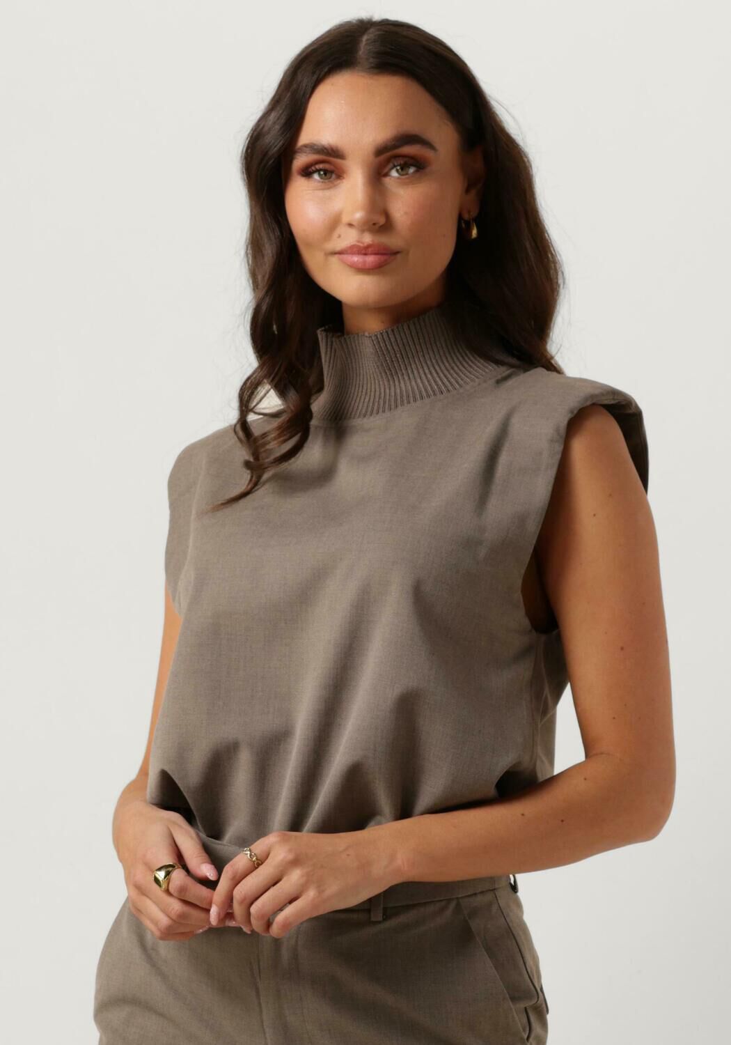 Co'Couture Spencer Dames Vidacc Rib Turtleneck Vest, Maat: L, Kleur: Taupe