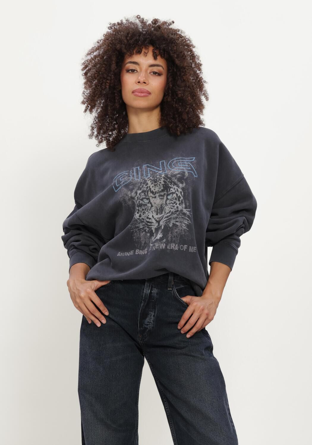 Donkergrijze ANINE BING Sweater MILES SWEATSHIRT LEOPARD MUSE - large