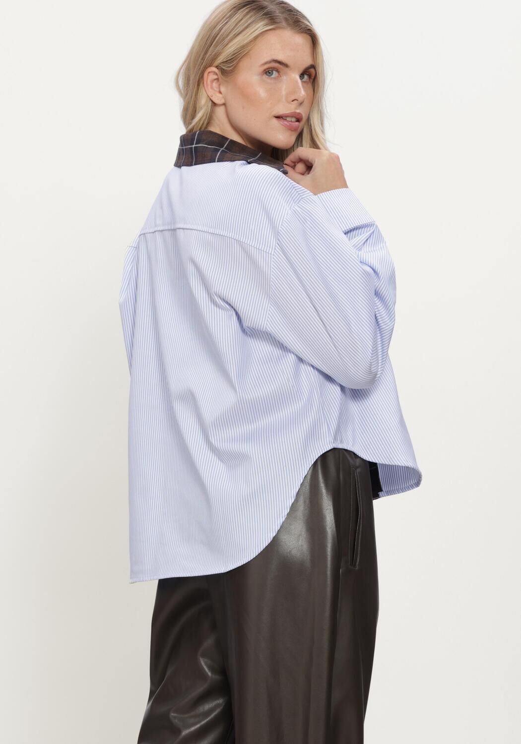 Blauwe JOHNY Blouses SARA MULITICHECK OXFORD STRIPE FRANEL - large