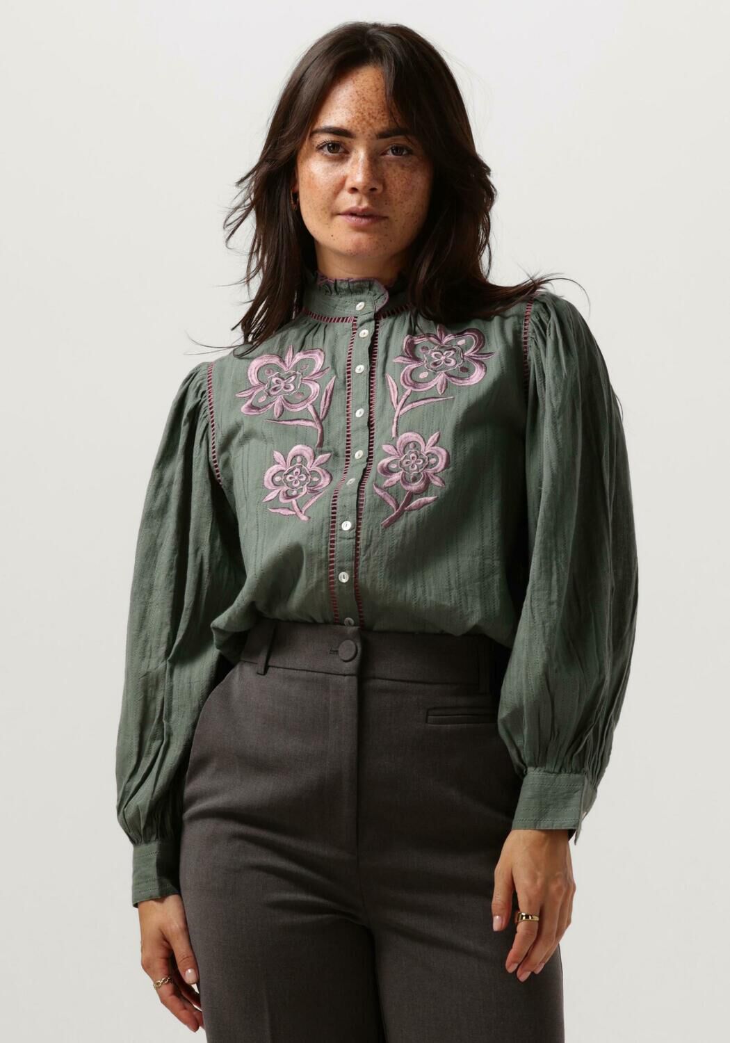 Antik Batik Blouse Dames Anouki Blouse, Maat: S, Kleur: Khaki