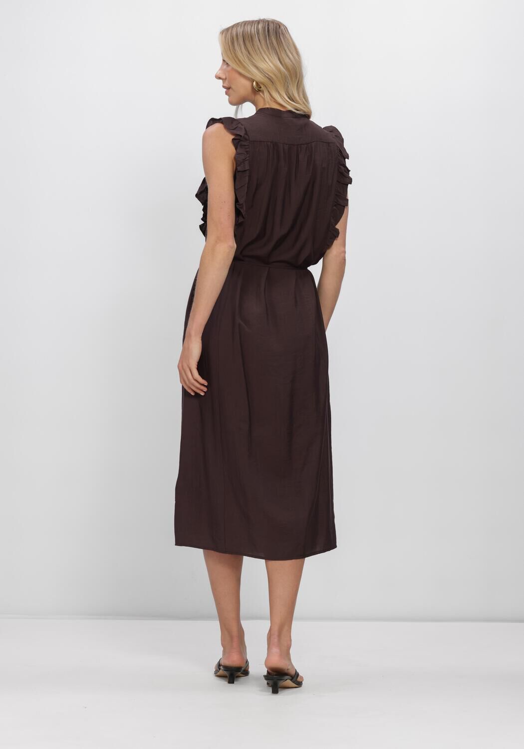 Bruine CO'COUTURE Maxi jurk HERACC FRILL SS V-DRESS - large