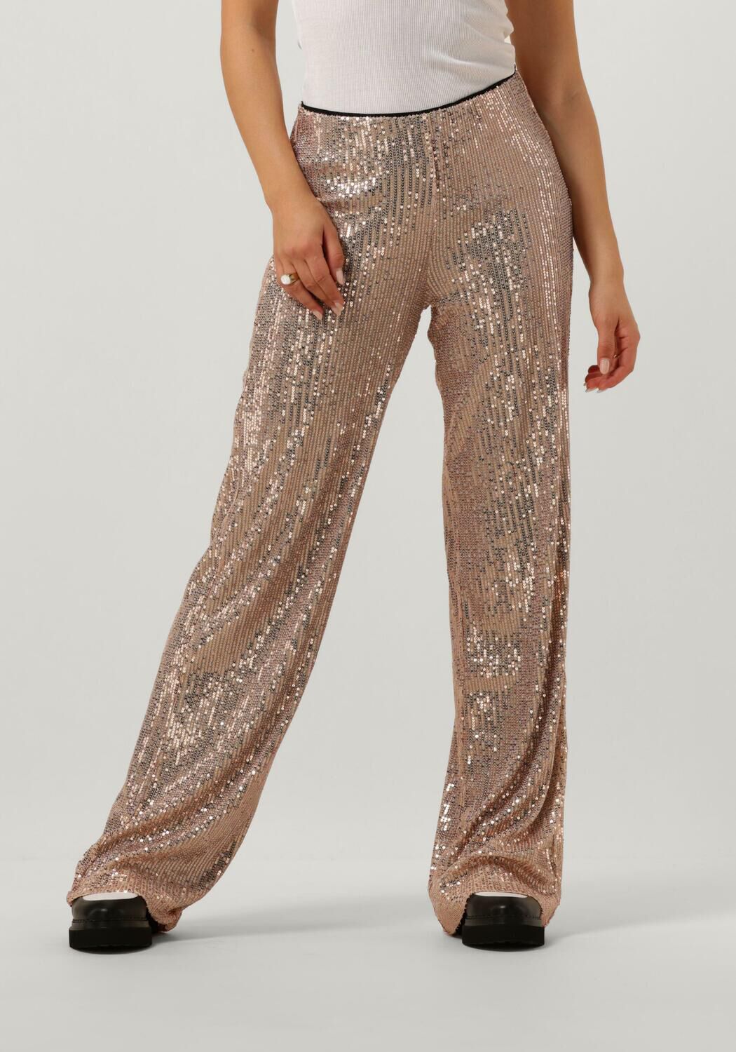 Co'Couture Pantalon Dames Sage Sequin Pant, Maat: L, Kleur: Rosegoud