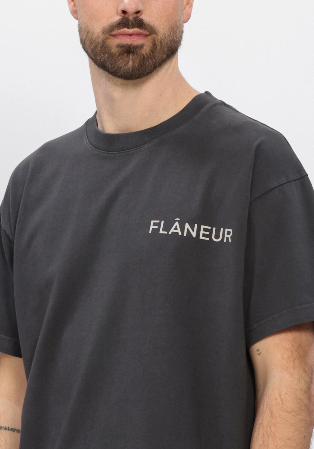 Donkergrijze FLANEUR T-shirt DOUBLE LOGO T-SHIRT WASHED - large
