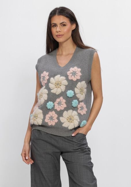 Grijze GANNI Top CASHMERE FLOWER VEST - large