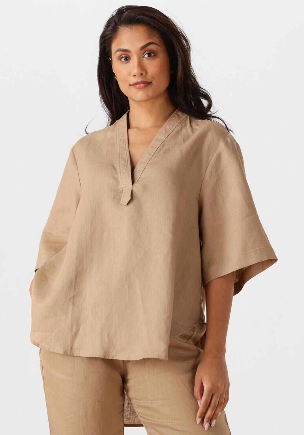 Resort Finest Top Dames Short Sleeve Blouse, Maat: S, Kleur: Beige afbeelding 1